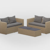 Beige Wicker / Grey Cushion::Gallery::Transformer Double Outdoors Set - Beige Wicker with Grey Fabric Cushions - Configurations Video