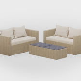 Beige Wicker / Beige Cushion::Gallery::Transformer Double Outdoors Set - Beige Wicker with Beige Fabric Cushions - Configurations Video